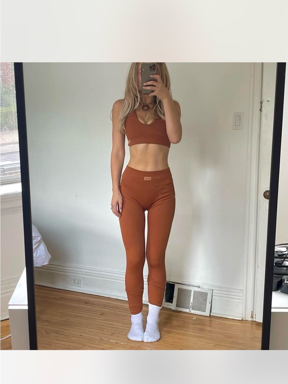 Rust Colour Bo + Tee High-Waist Leggings & Crop Top Set